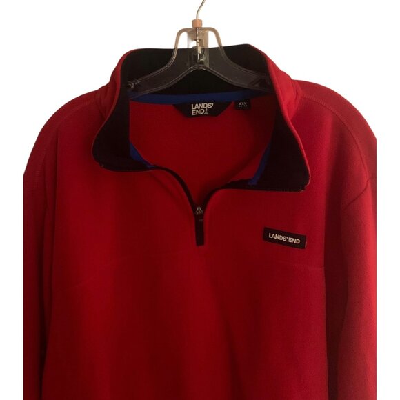 LANDS' END Red Quarter Zip Men's Anyweather Pullover Long Sleeve Fleece Size XXL - Picture 3 of 7